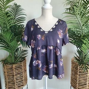 Lucky Brand Baby Doll Gray Blouse Shirt Top Womens Size Medium